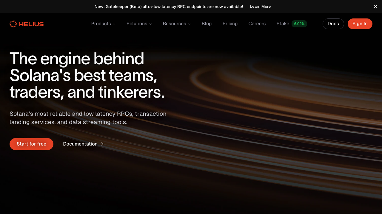 Helius homepage